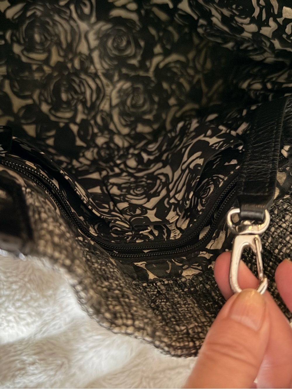 Brighton Black And White Tweed Tote Bag with Chain Handles - Picture 7 of 10